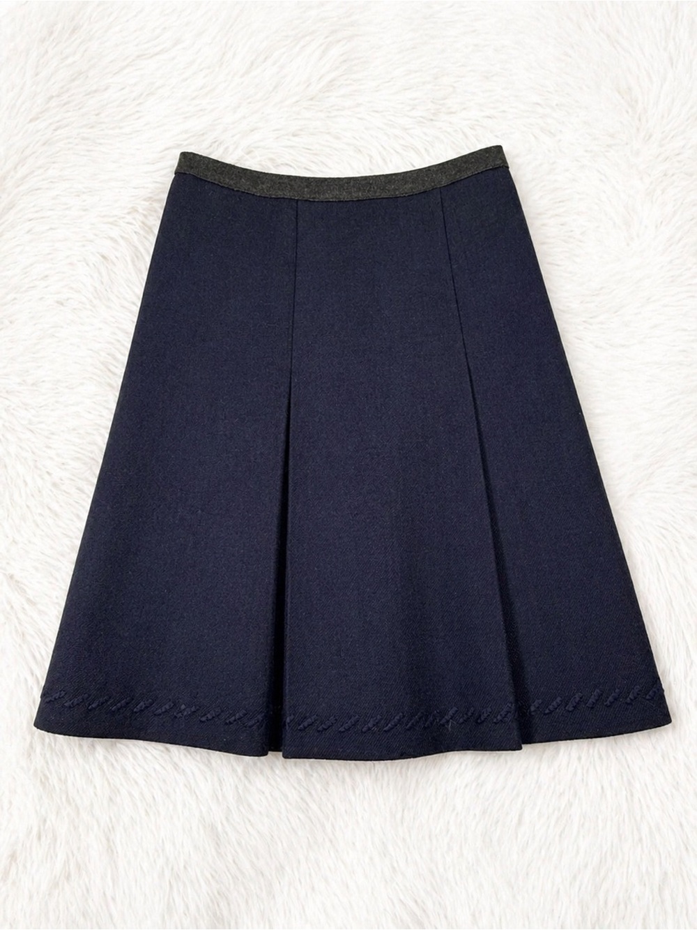Prada Wool A-Line Skirt Navy Pleated EU 38